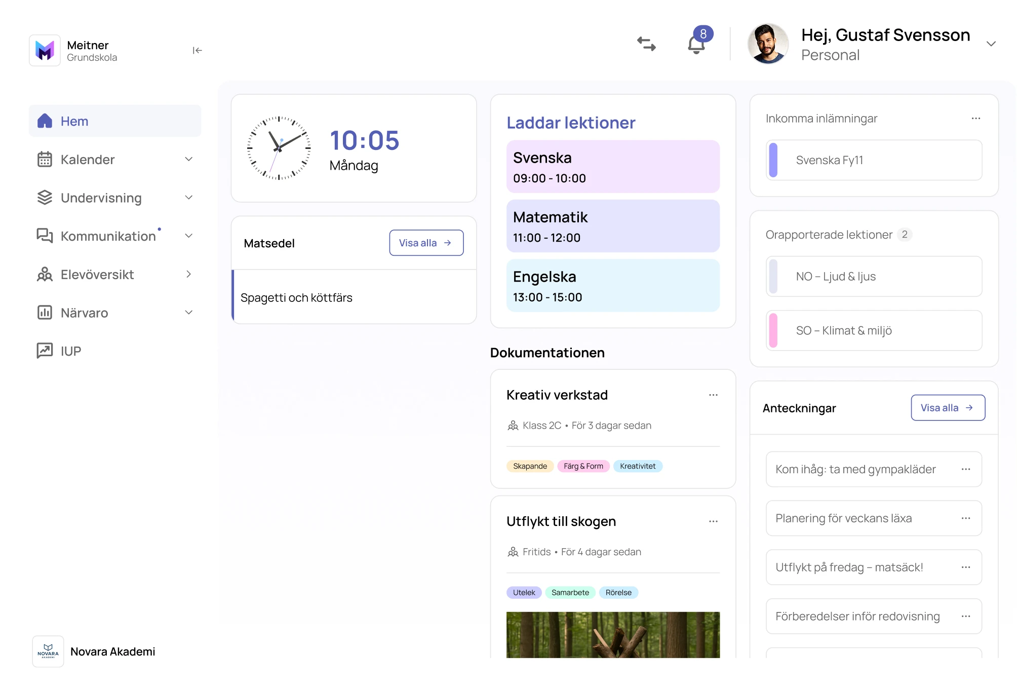 Meitner school platform dashboard